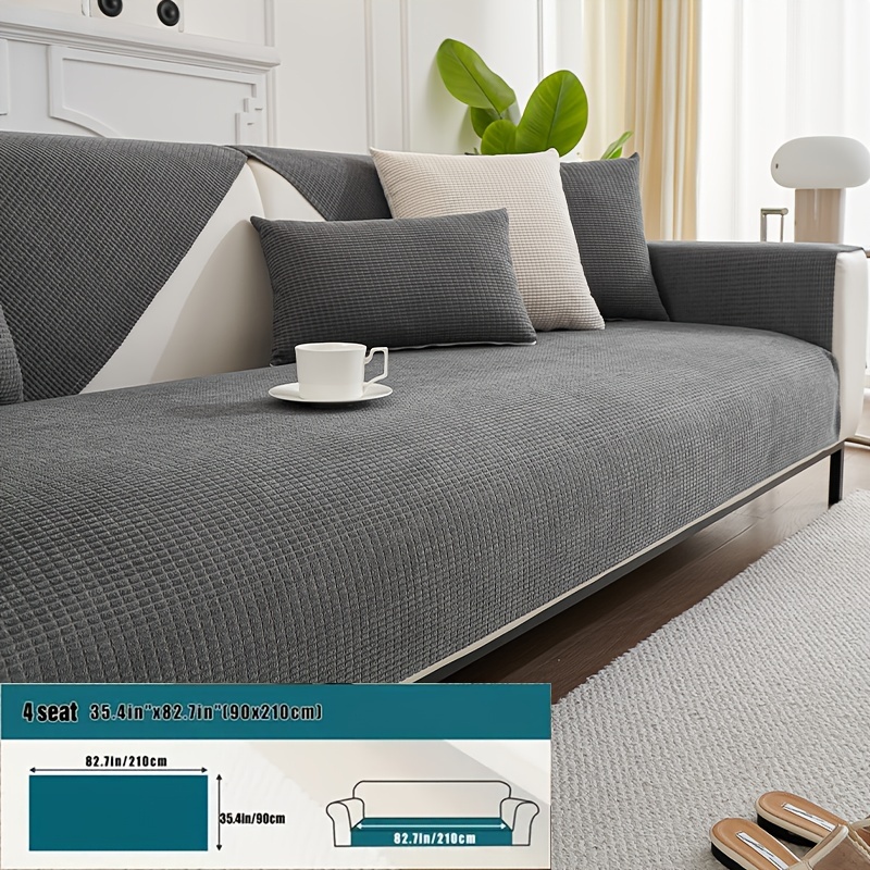 Image of 1pc Sofa Cover, Velvet Non-slip Sofa Cover, Minimalist Style, A Of Pets, Home Protective Cover & Home Decoration, Suitable For 1-4 Seater, L-shaped Sofa, Machine Washable