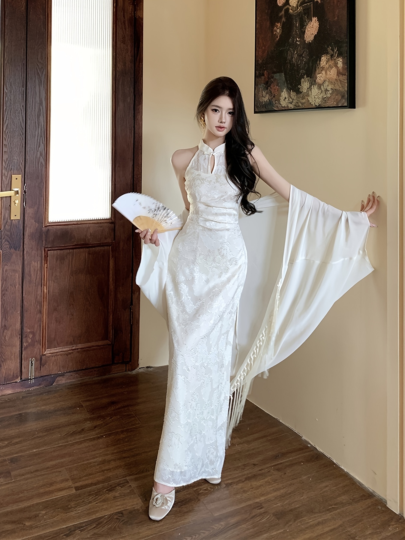 New Chinese-Style * Sleeveless Halter Neck Qipao Dress for Women, Summer *  Fit Jacquard Beautiful Waist-Hugging Bodycon Long Skirt