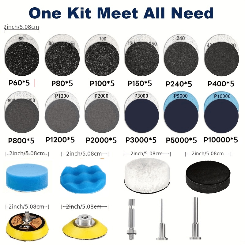 TEMU 70pcs 5.08cm Dual-use Sandpaper Polishing Set | 60-10000 Grit , Paper Backing | Suitable For Rotary Tools, Metal And Wood Polishing