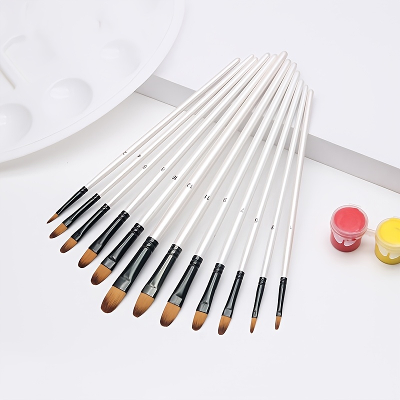 12pcs Set of Beige Bristle Professional Paint Brushes
