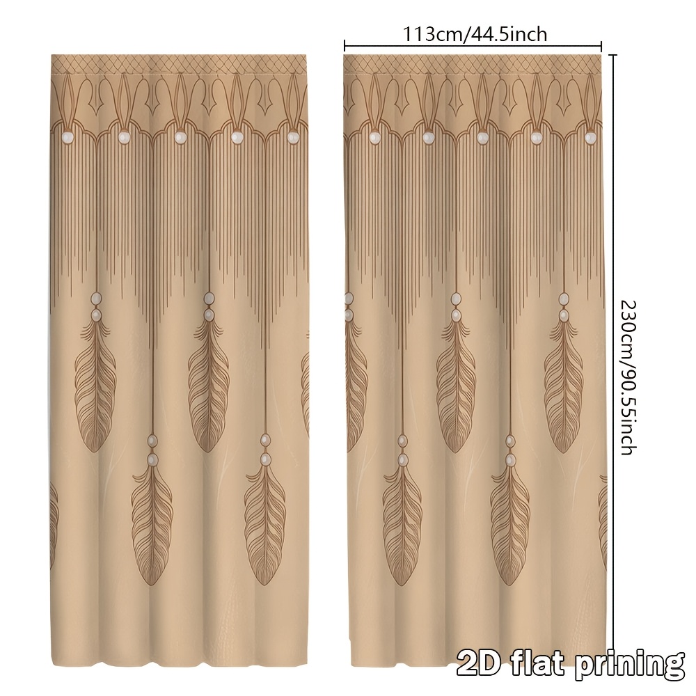 TEMU 2d Flat, 2pcs [2d Flat Printing] Feather Pearl Border Curtain With Rod Pocket Mount, Digital Printing For Living Room, Bedroom, Study, Clothes,