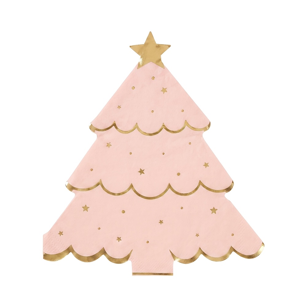 TEMU 20pcs Pack 20pcs Large Thick Irregular-shaped Christmas Tree Napkins Suitable For Christmas Parties, Star Decorations, Green & Pink Tree-shaped