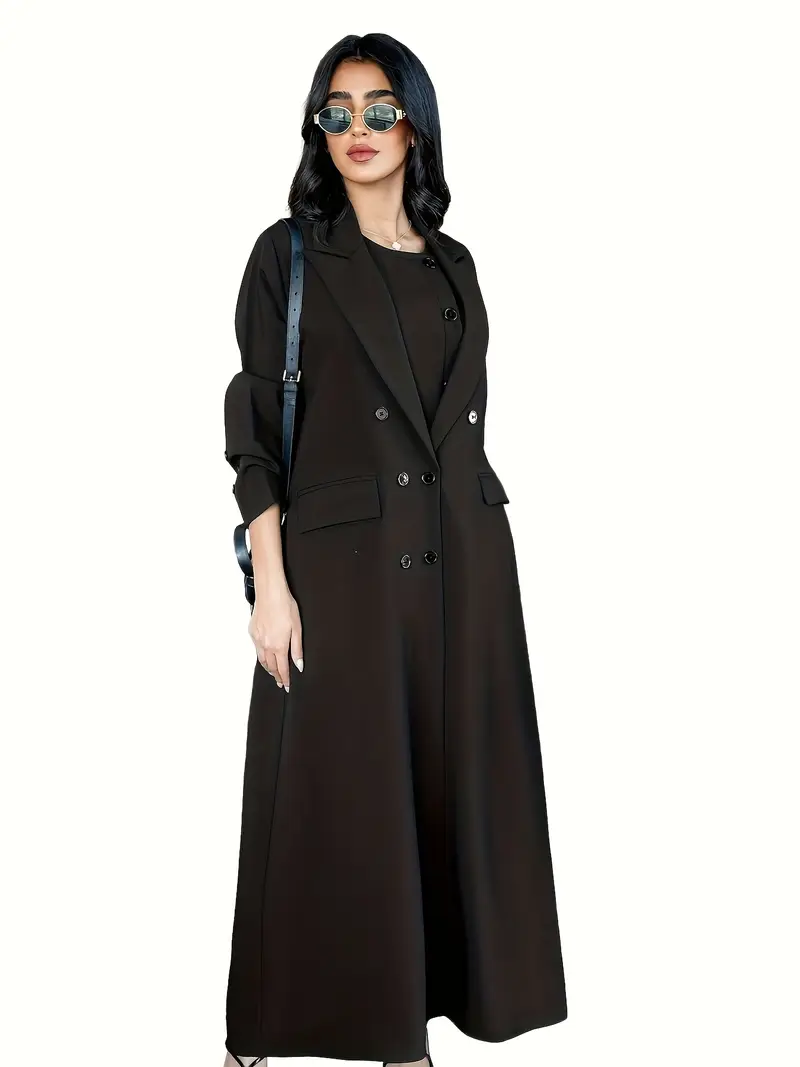 3pcs Set, 1 Elegant Modern Solid Color Suit Collar Open Robe with Buttons
