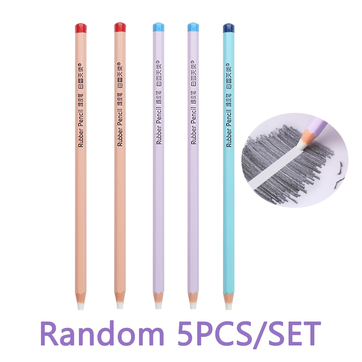 TEMU Random 5/12pcs Pencil Shaped Eraser Set, The Words Into , Comfortable Grip, Suitable For High Gloss Eraser Pens In Art Sketching, Office