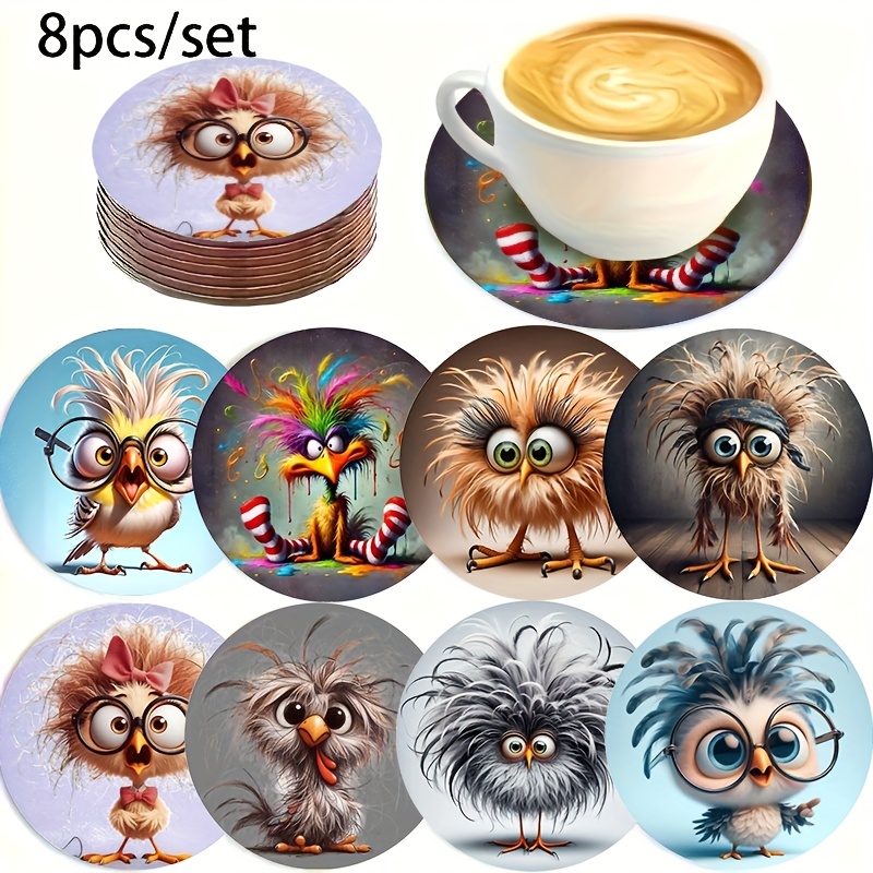 Image of Set Of 8 Bird Coasters - Fun Wooden Drink Mats For Coffee And Tea | Slip-resistant & | Ideal Holiday Gift For Bird Enthusiasts | Nature-themed Home Decoration