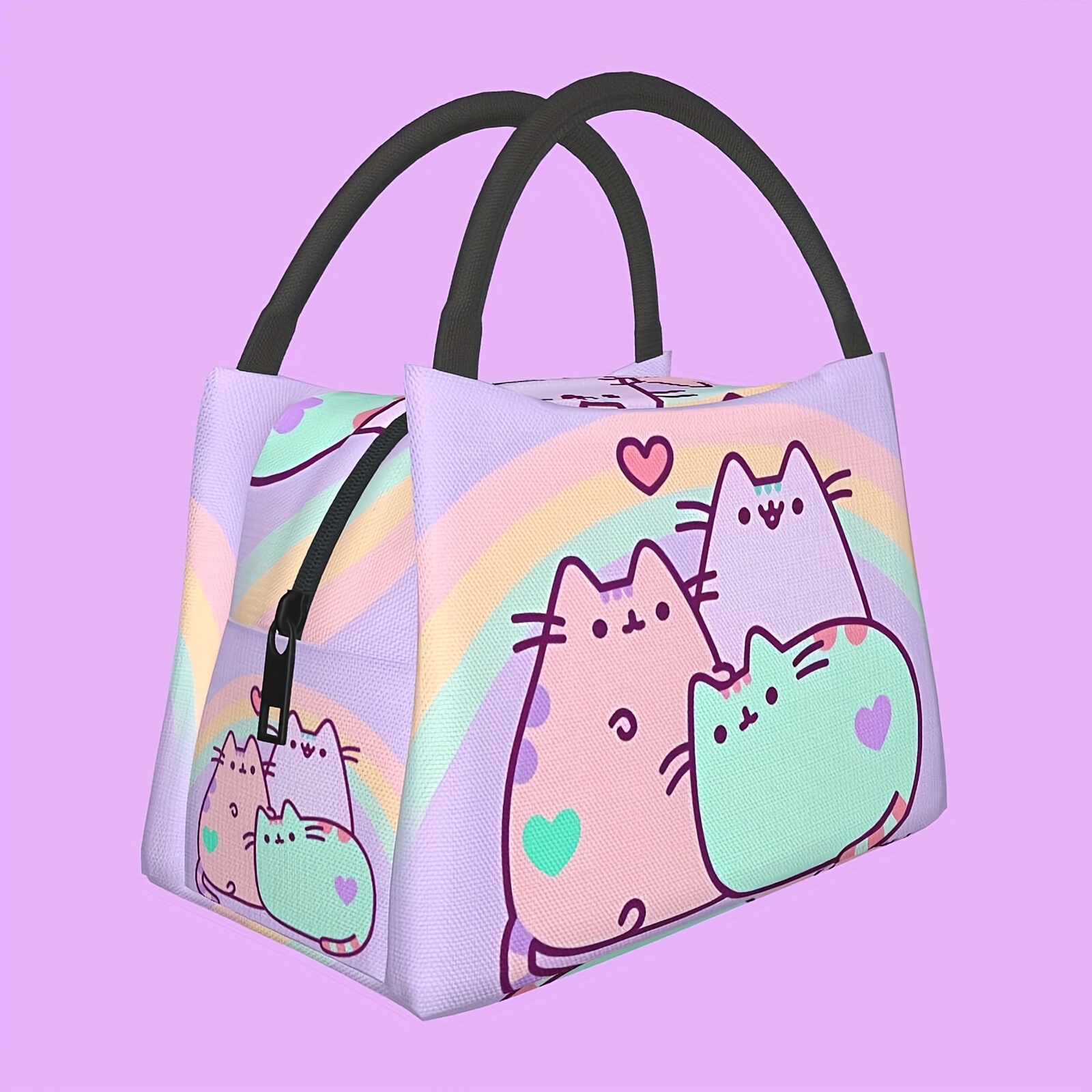 

Universal Portable Insulated Lunch Cooler Bag, Leakproof Thermal Reusable Lunch Box Tote, Polyester Cooler Bag For Work, Picnic, Beach, Camping - Cute Cat Design, 11x6.3x6.7 Inches