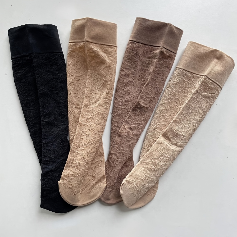 TEMU 4 Pairs Women's Elegant Lace Ankle Socks, Breathable Fabric With Reinforced Toe And Heel, Soft Stretchy Design For Casual Outfits, Versatile