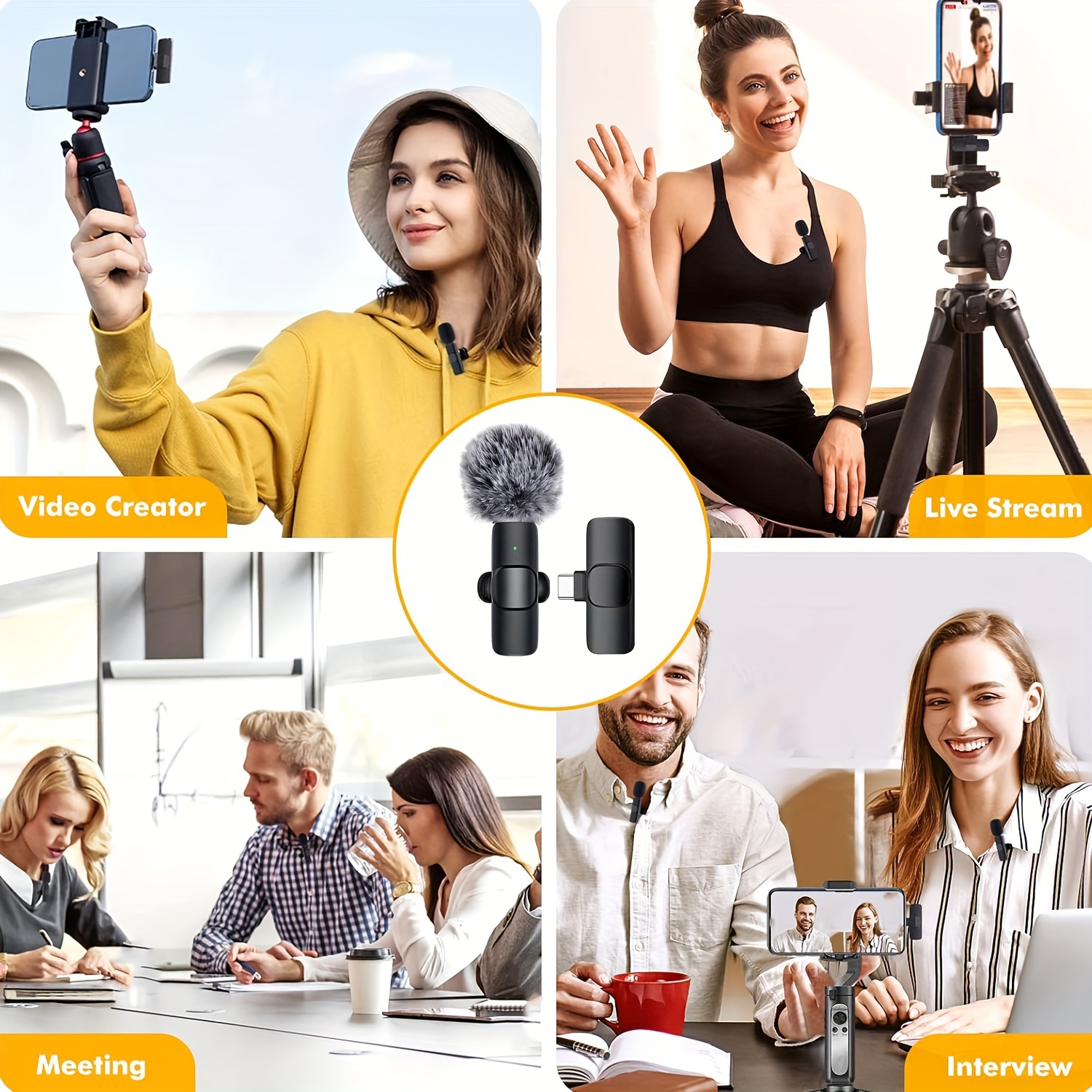 Professional Wireless Lavalier Microphone for Smartphones, Tablets, Cameras, Wireless Omnidirectional Recording Microphone for Video Interviews, Podcasts and Vlogs
