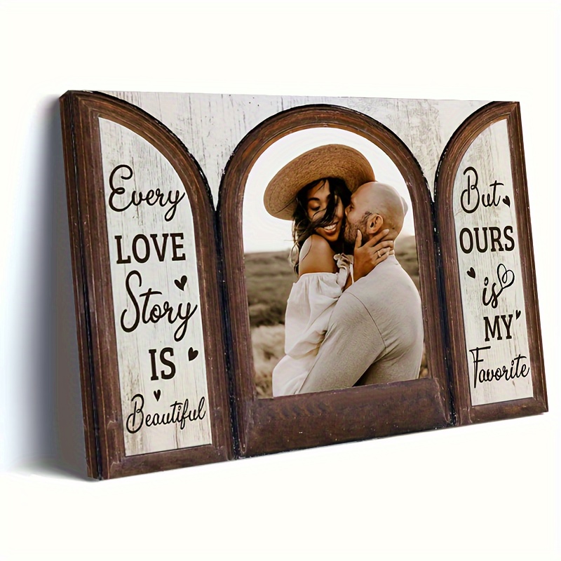 

1pc, Personalized Wooden Framed Canvas Painting, Every Love Story Is Beautiful Wall Art Personalized Couple Picture Canvas Poster Couple Gifts For Husband For Wife, Custom Poster