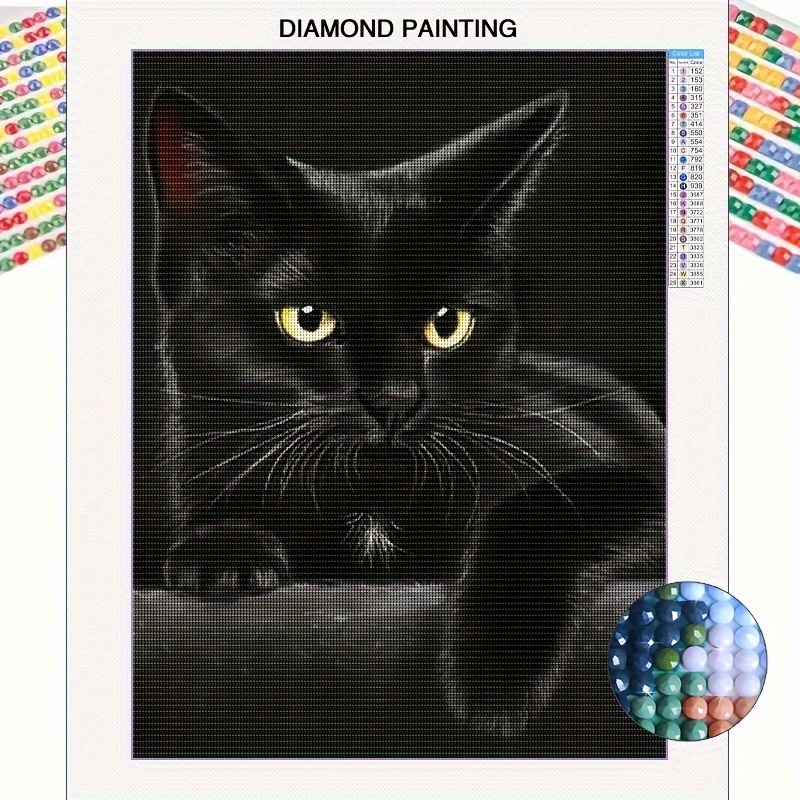 

1pc 5d Diy Artificial Full Round Diamonds Painting Set For Adults Beginners, Frameless Black Cat Pattern Diamonds Art For Home Wall Decoration And Gift 30*40cm