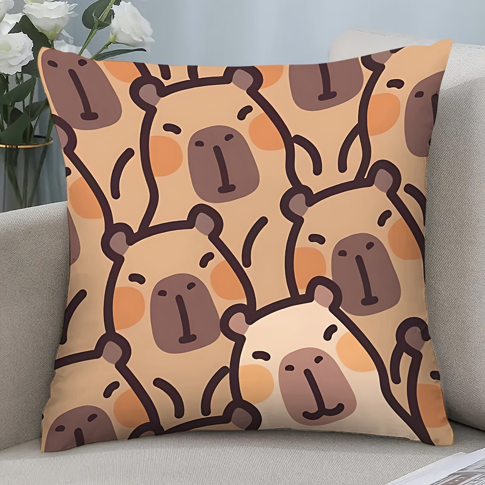 1pc Cute Capybara Print Pillow Cover 17.72x17.72 Inch (45x45cm) - Dual-Sided Contemporary Design, Zipper Closure, Machine Washable Polyester for Living Room, Bedroom, Office Decor - Home & Holiday Gift (No Insert Included), Decorative Pillow Covers, Bedroom Accent, Playful Design, Durable Fabric
