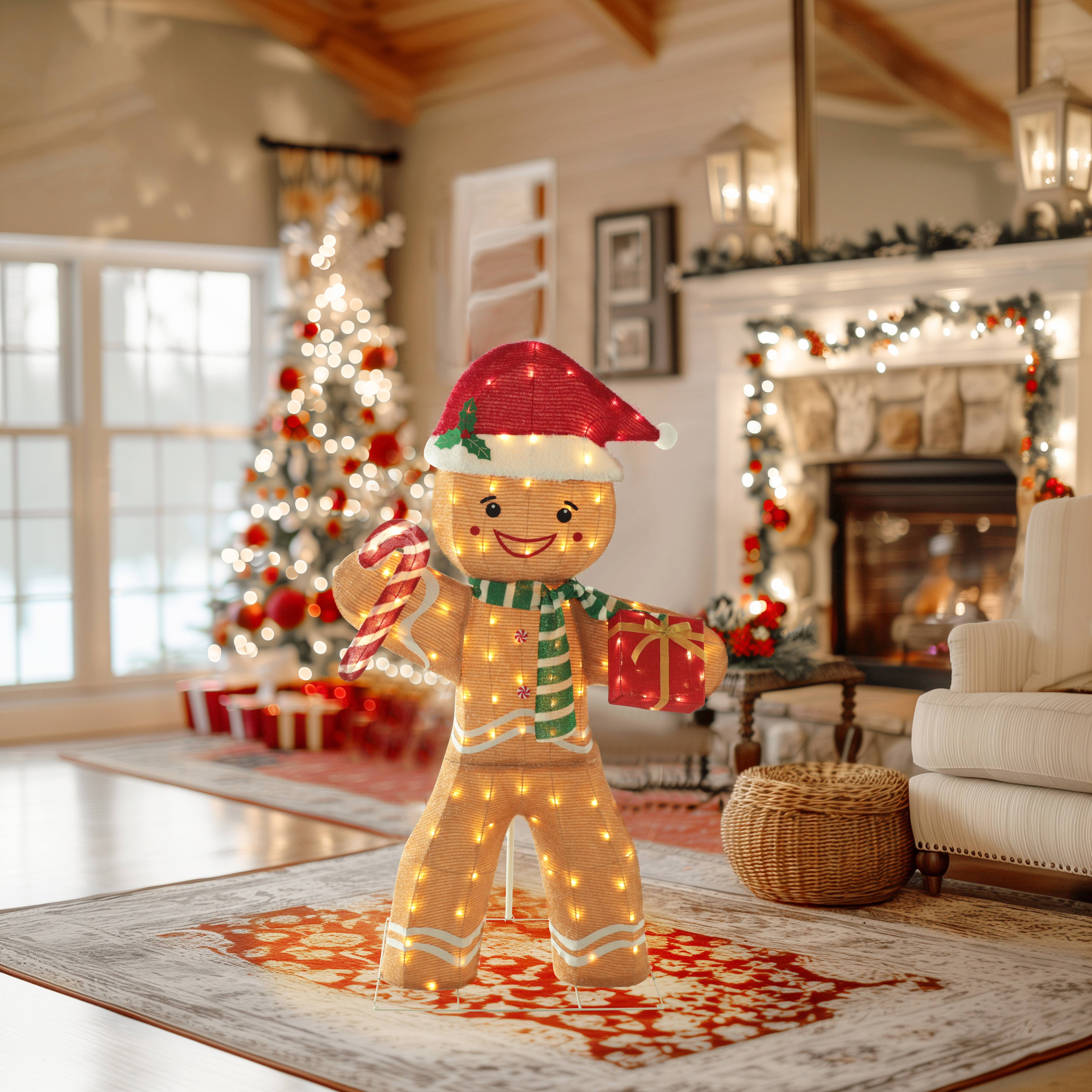 

5ft Christmas Gingerbread Man With 120 Led, Outdoor Decorations Yard Gingerbread Man For Indoor Christmas Holiday Party Garden Lawn Decor