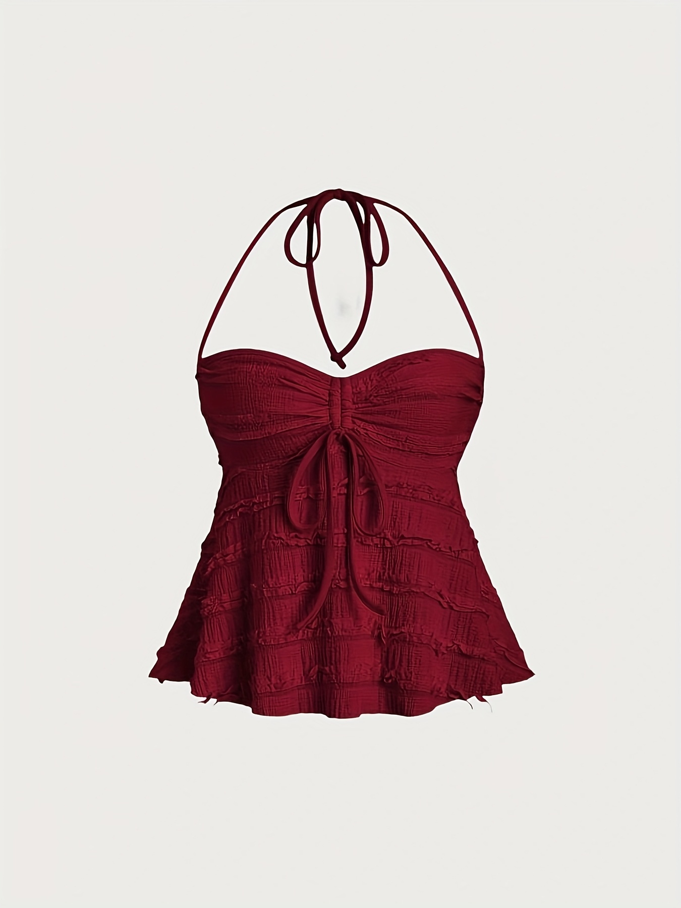 Nianian Select Y2K Off-Shoulder Halter Neck Tank Top - Solid Color Ruffled Bow Detail, Machine Washable Lightweight All-Season Women's Sexy Backless Top