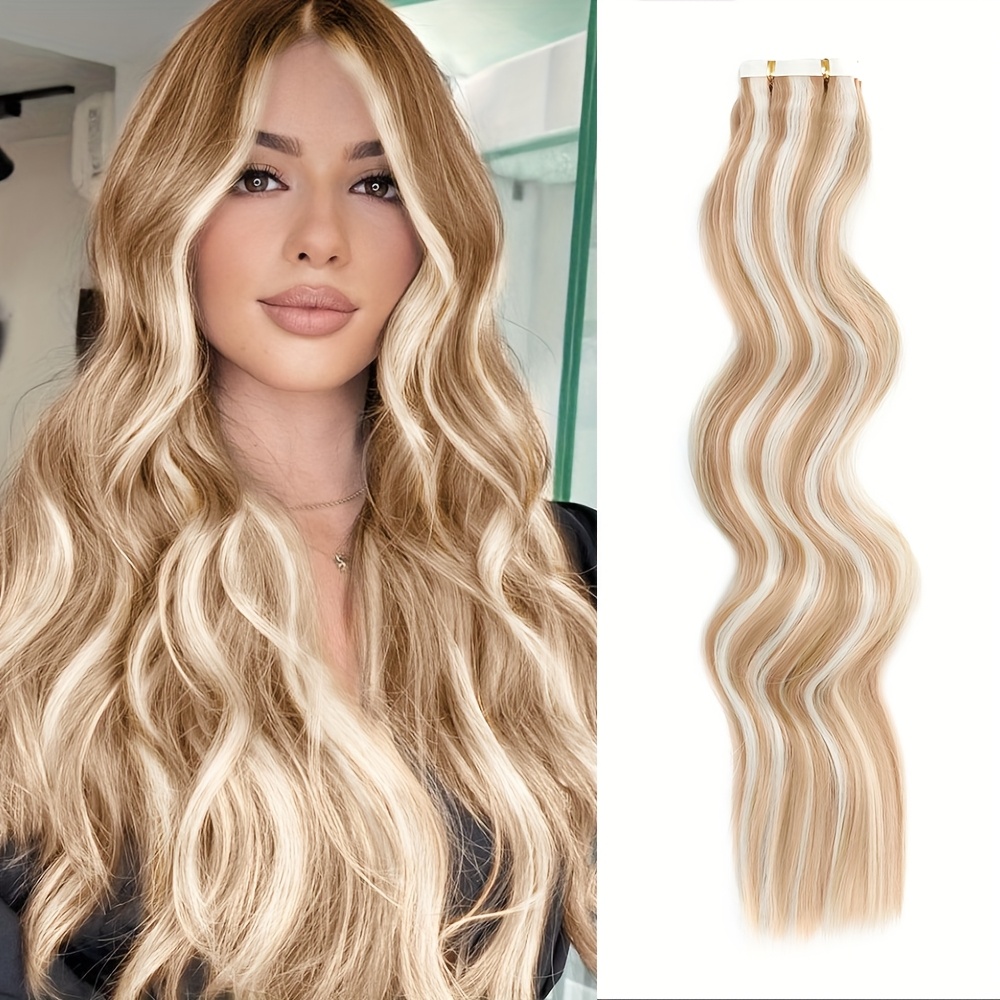 TEMU Extensions de cheveux à bande pour femmes, 20 pouces, 5 pièces/, fibre synthétique, longues, ondulées, invisibles, couture, effet "body wave",
