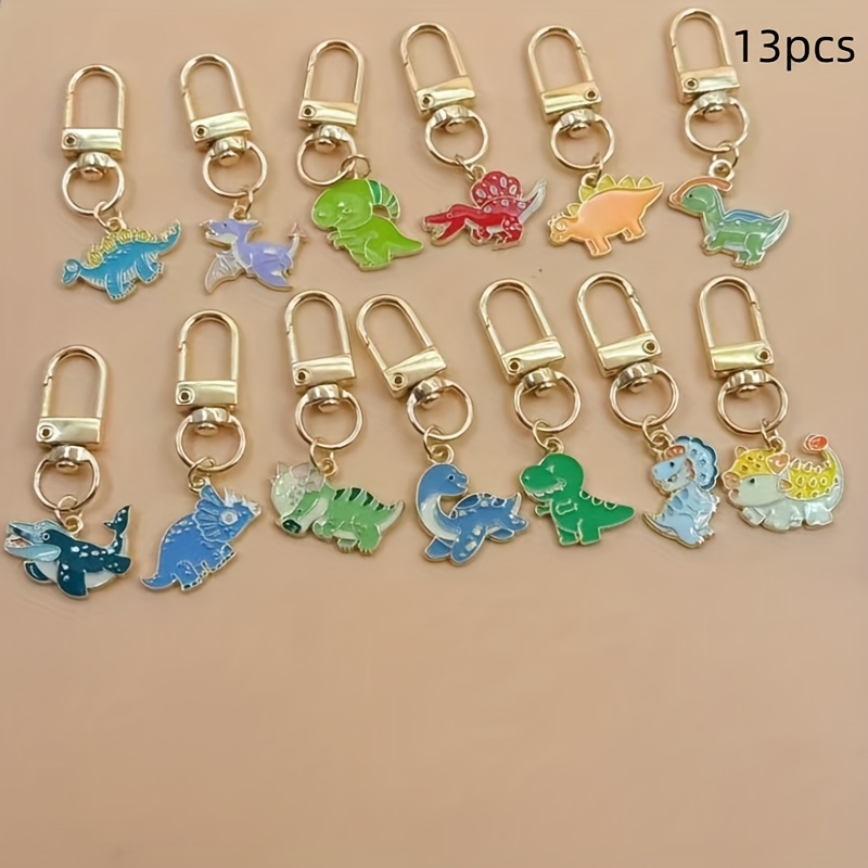 Temu – TEMU 13pcs Dinosaur Pattern Keychain Pendants Made Of Alloy, Suitable For Bags And Wallets