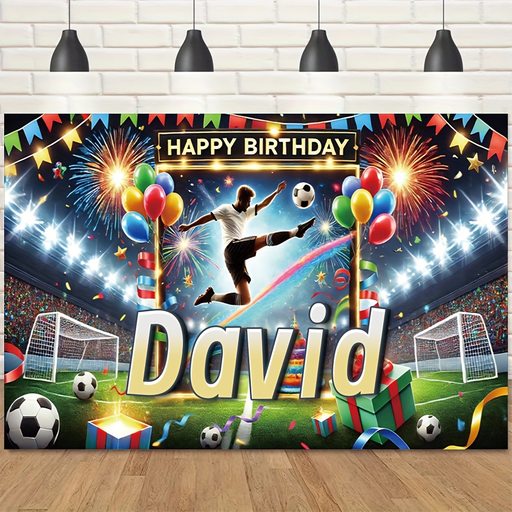TEMU 1pc Customized Personalized Name Birthday Happy Football Sports Colorful Balloon Background Fabric, Multifunctional, For Party, Home Decor