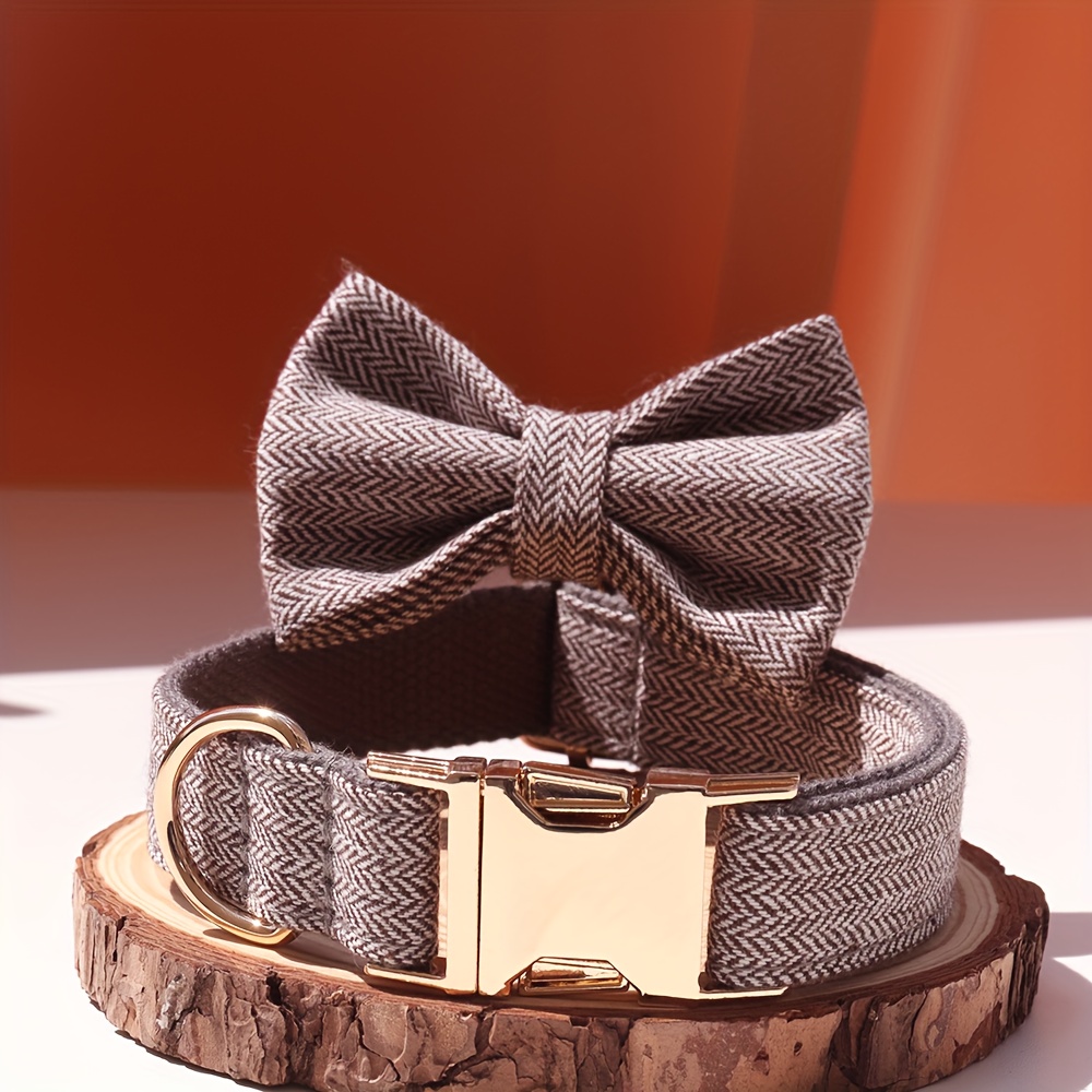 TEMU Tailored Dog Collar And Bow Tie Set - Customized Engraved Id/name/phone - For - Adjustable Luxury Pet Necklace With Alloy - Pets' Necks - Line