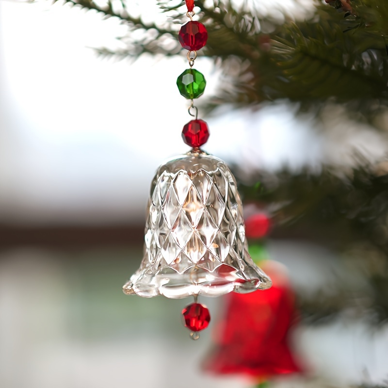 Image of Unici Red Crystal Wind Chime - Transparent Glass Bell Pendant For Window Decor, Sun & Christmas Tree Ornament