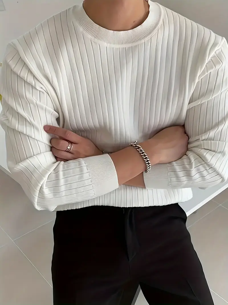 mens fashion casual crew neck long sleeve knit sweater regular fit ribbed pullover tops for spring and fall details 8