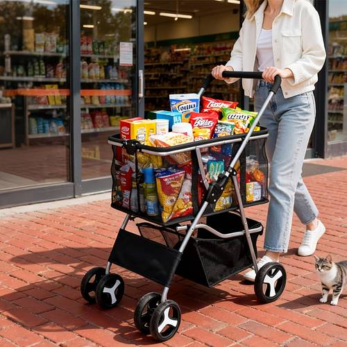 portable foldable supermarket shopping cart pet stroller with detachable grocery basket food purchasing cart portable shopping cart shopping bags multifunctional shopping cart suitable for and pet owners