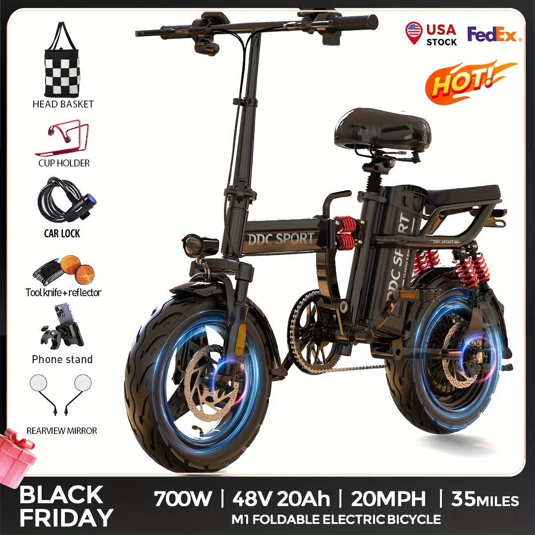 TEMU Foldable Electric Bike For Adults & Teens, M1 700w Ebike, 48v 20ah Removable Battery 20mph, Lcd Display, Perfect For , Brakes, Commuting, Camping And (fall Deal)