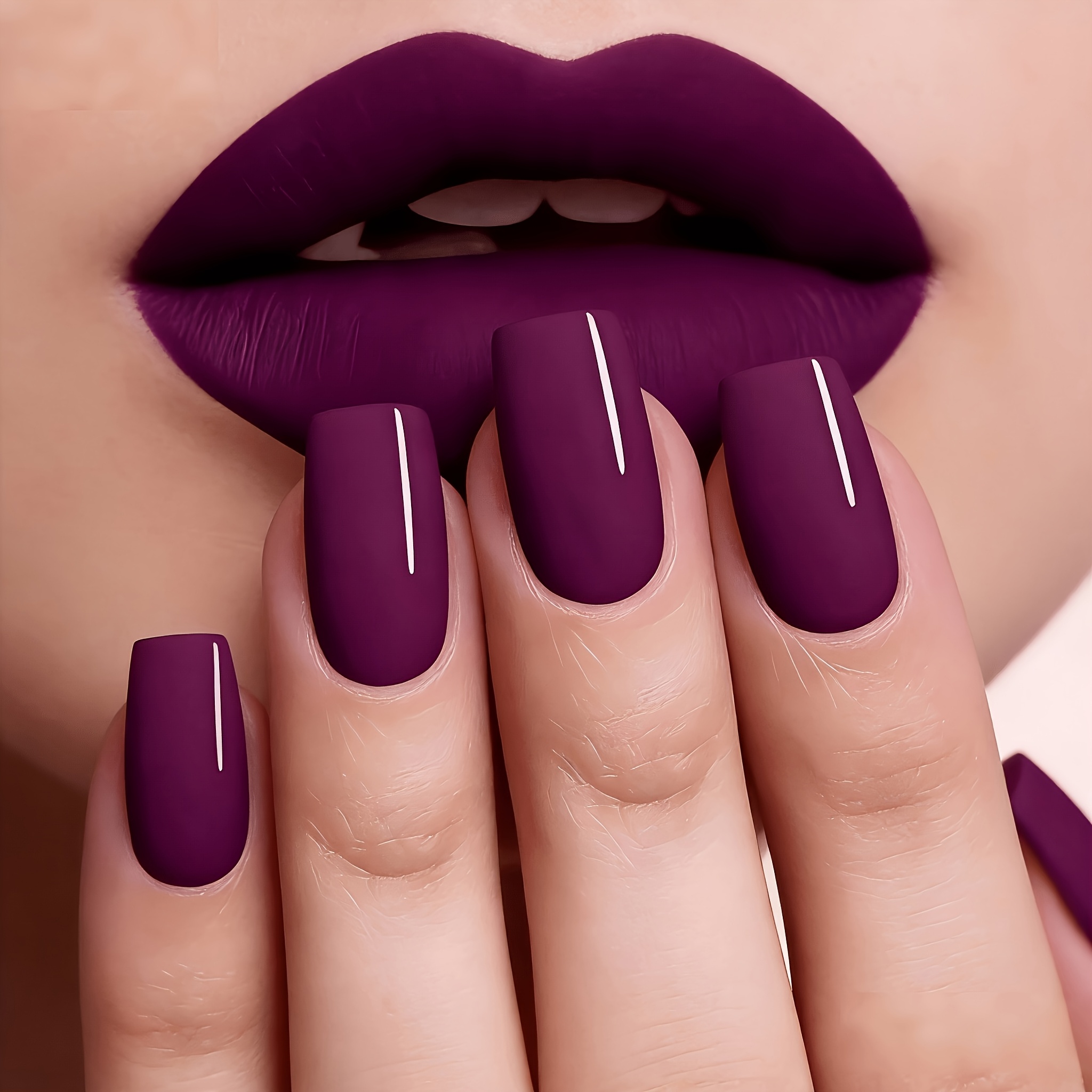 TEMU 48pcs Medium-short Square Nails, Vintage Purple, Clean And Elegant, Fits All Finger Shapes, -tone Lipstick For A Look. Cool And Edgy Vintage