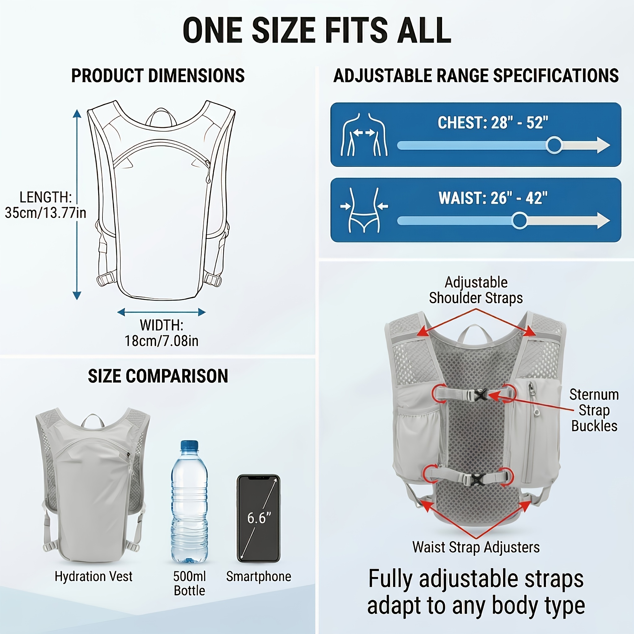 Breathable Lightweight Sports Backpack, Multi-Pocket Solid Color Running Vest, Suitable for Marathon Running, Cycling, And Outdoor Activities