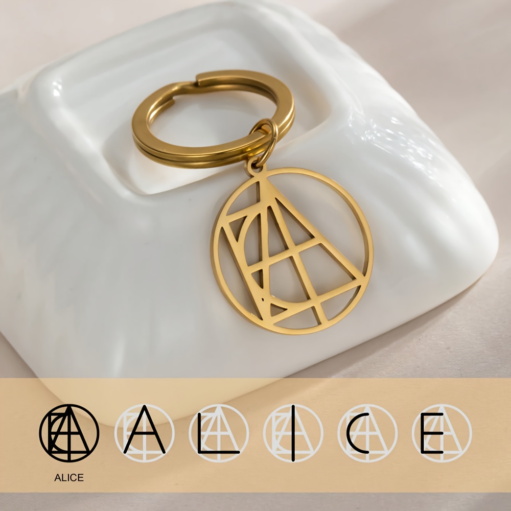 TEMU 1pc Name Logo Design Initial Custom Name Personalized Keychain, Stainless Steel, Simple And Elegant, Graduation Birthday Gift For Men And Women,