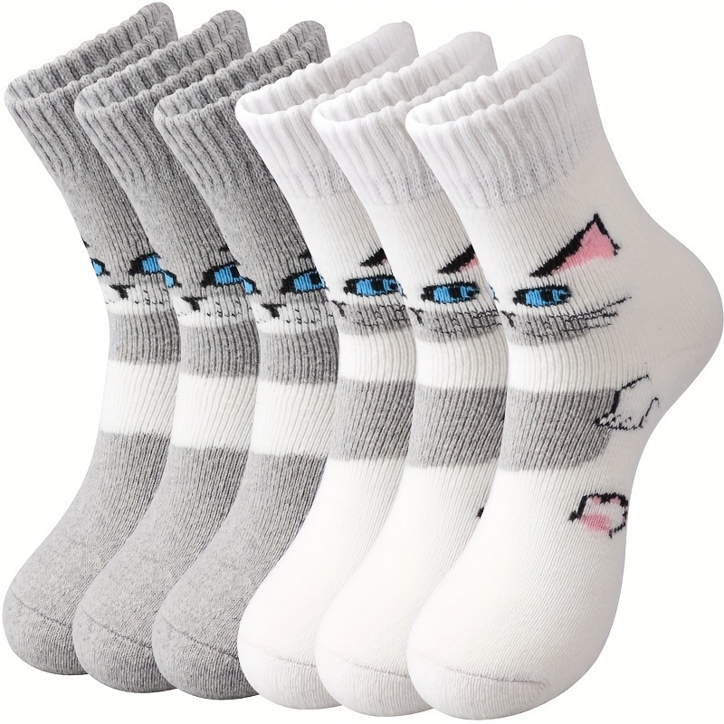 Image of 6 Pairs Women's Wool Socks Cartoon Cat Socks, Cute & Mid Tube Socks, Women's Stockings & Hosiery Christmas Gifts