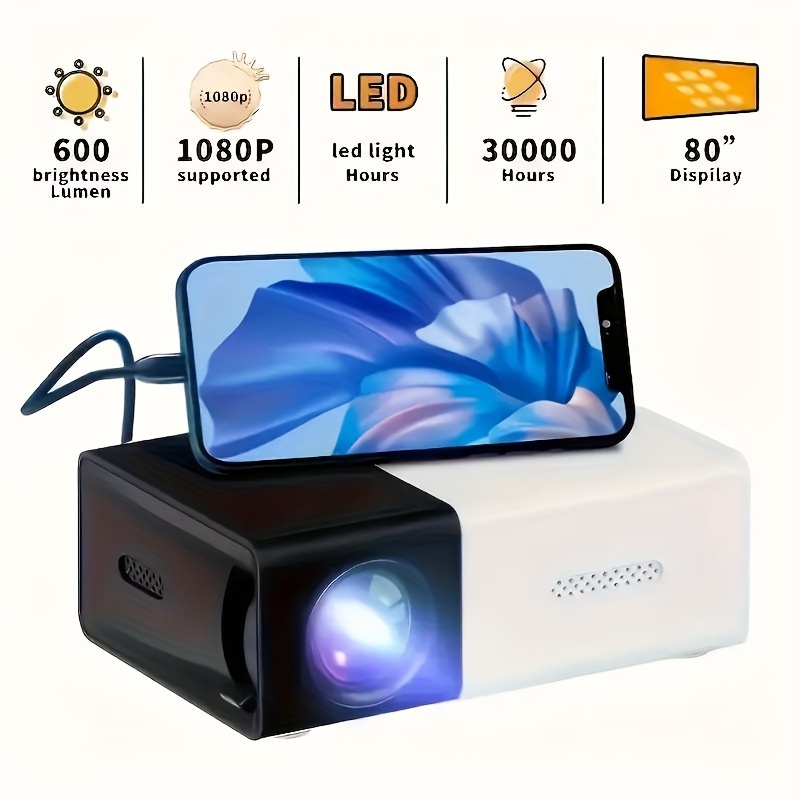 

Bright 3000+ Lumen Hd Mini Projector - Portable 3d Ready, Multi-device Compatible Remote (with Projection Screen, Projection Stand)