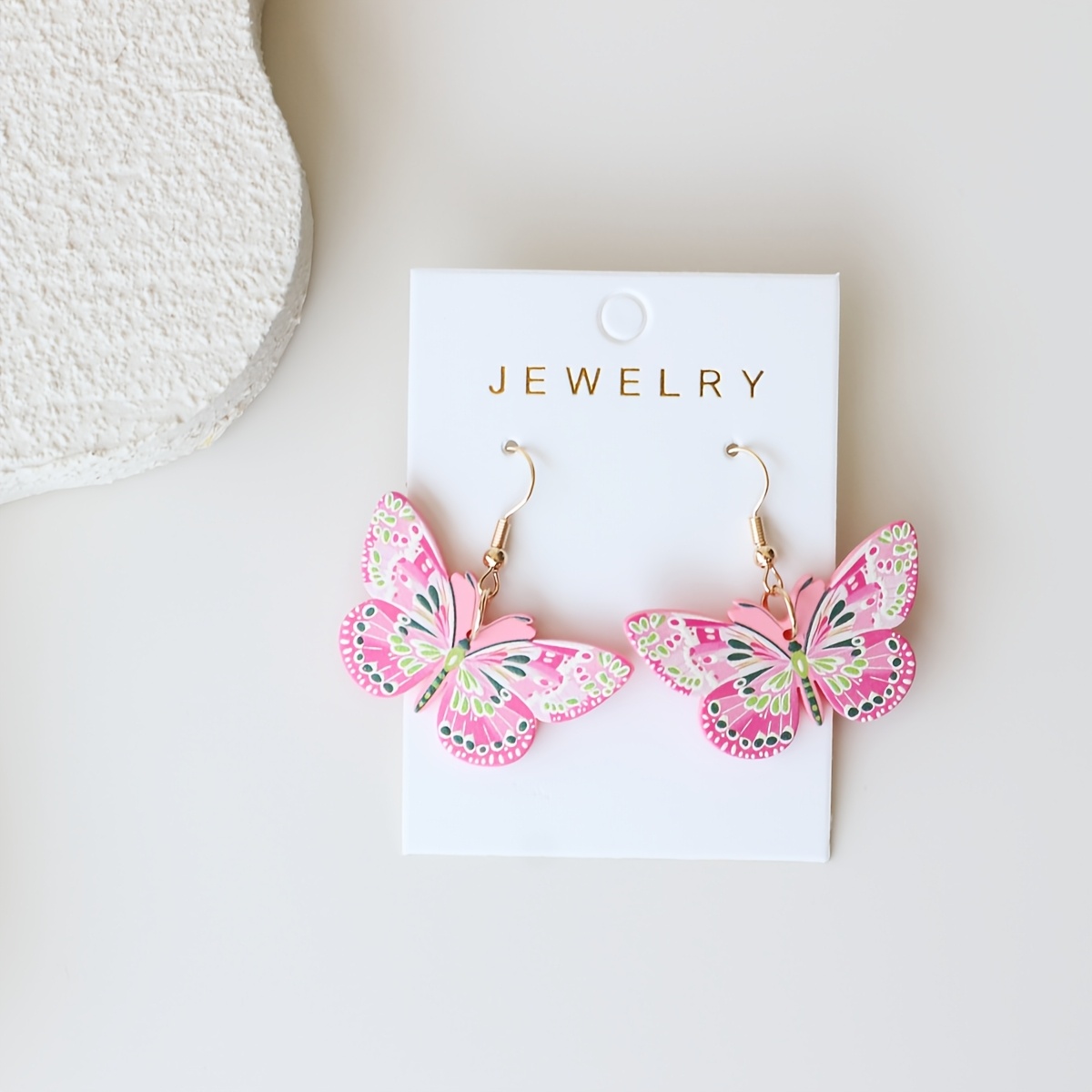 Women's Retro Pink Butterfly Drop Earrings