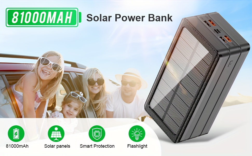 81000mAh Solar Power Bank with LED flashlight