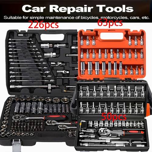 item picture new 50 63 226pcs car repair tool set ratchet wrench 4 3 8 sae metric socket wrench set professional engineer maintenance tools suitable for projects home garage vehicle maintenance and repair roadside emergency tools