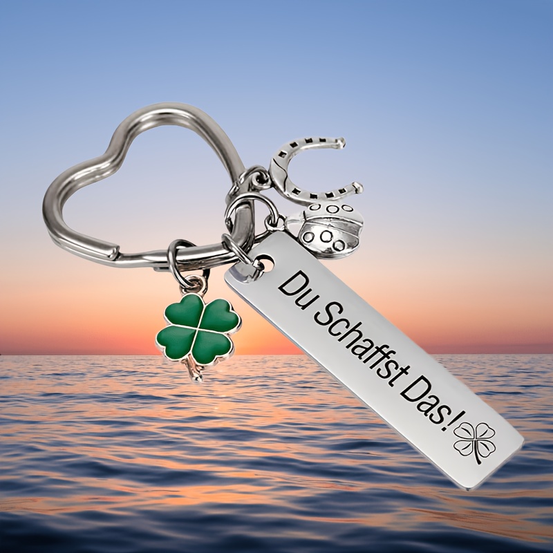 Image of Gift For Her/him Love Circle Ladybug Horseshoe Clover Strip Stainless Steel Keychain Halloween Christmas Decorations
