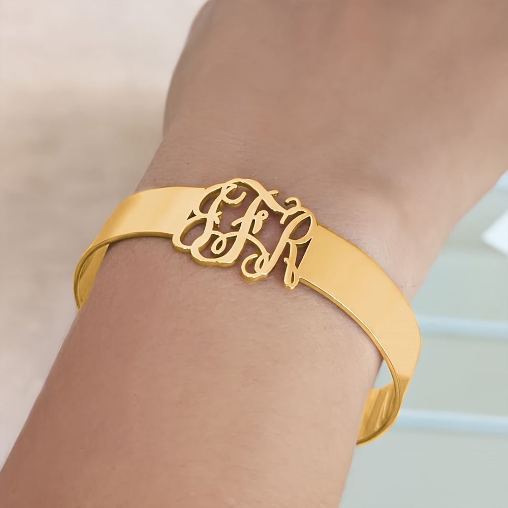 TEMU Custom Fashion Letter Bracelet Personalized Letter Combination Sign Bracelet Stainless Steel Unique Initial Logo Open Bracelet Creative Letter