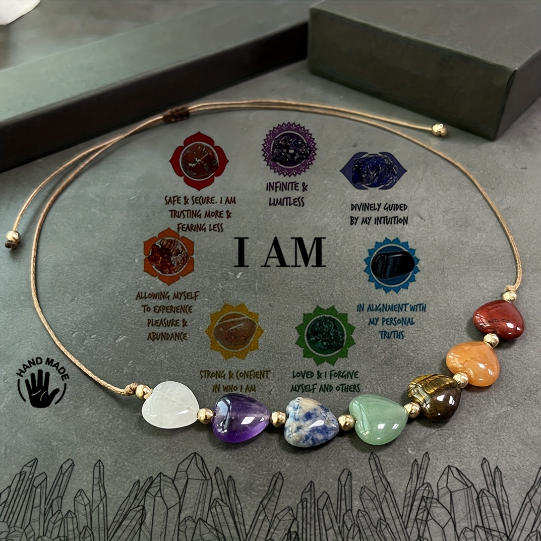 Image of Handcrafted Heart-shaped Chakra Crystal Necklace For , Natural Amethyst, , Red Agate, Eye, And . A Perfect Gift For Valentine's Day, Mother's Day, And Christmas, Suitable For Everyday Wear