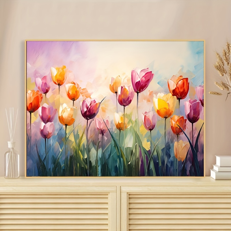 

Diy Paint-by-numbers Kit - Colorful Tulip Design, 16"x20" Canvas, Frameless Acrylic Painting For Home Decor & Gifts