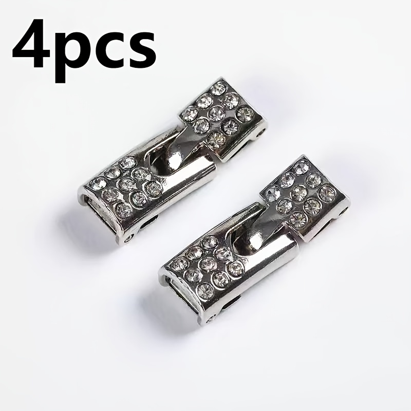 Image of 4pcs Diamond-studded No-tie Metal Shoelace Buckles - Portable Shoelace Fasteners, Portable And , Diamond Personalized Design, Suitable For To Fix Shoelaces, Suitable For Canvas Shoes And Sports Shoes