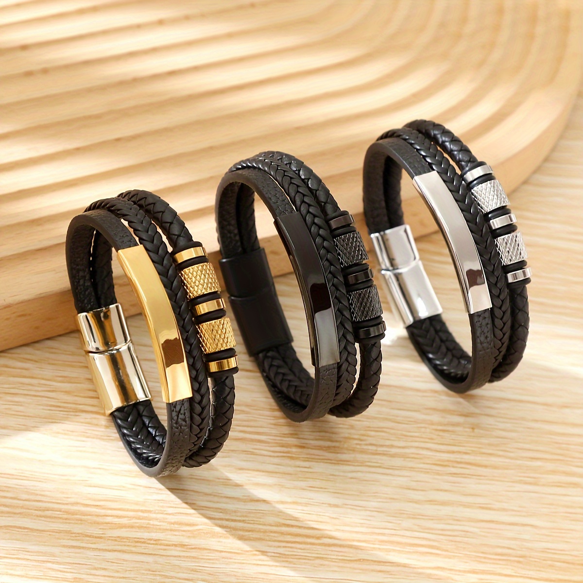 

1pc Retro Handmade Woven Leather Bracelet, Fashion Men's Accessories