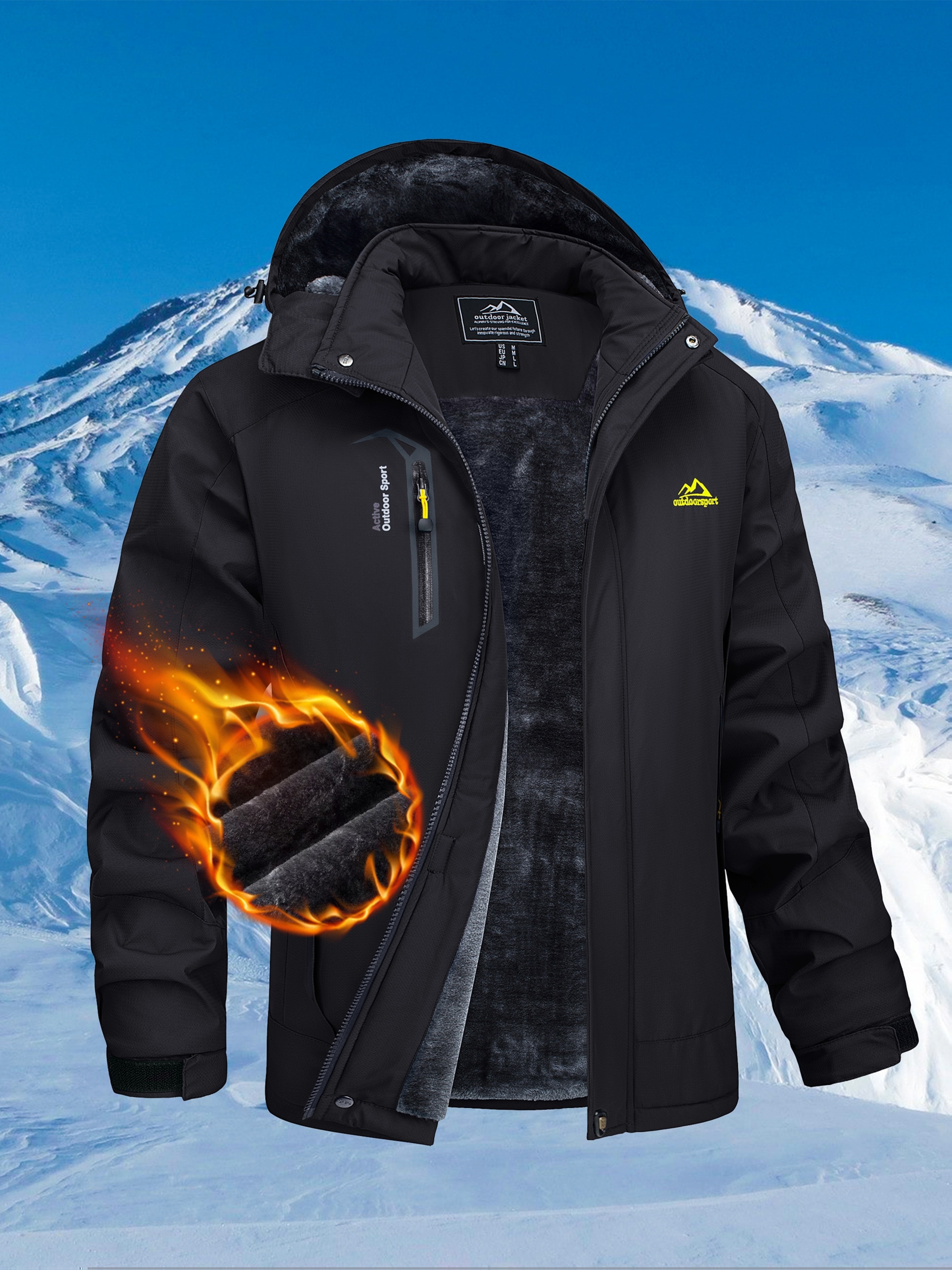 mens winter ski jackets waterproof warm fleece lined coats windproof thermal hooded outdoor parka multi pockets heavyweight hiking jogging fishing camping climbing jacket