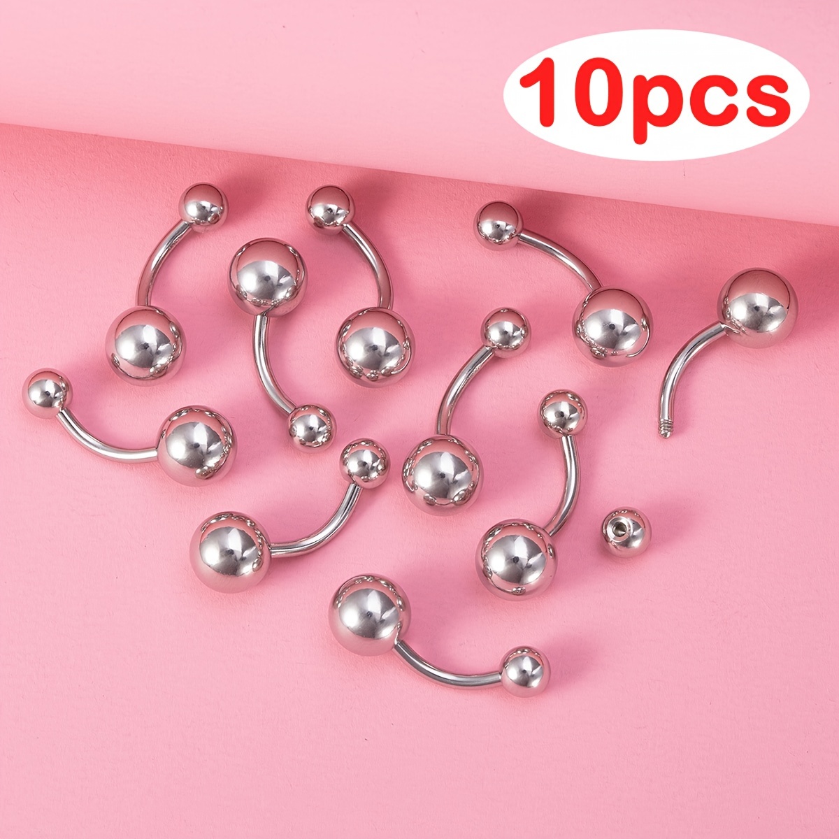 TEMU 10/20pcs Stainless Steel Ball Belly Button Rings Navel Piercing Stud Belly Bar For Women Nombril Body Jewelry