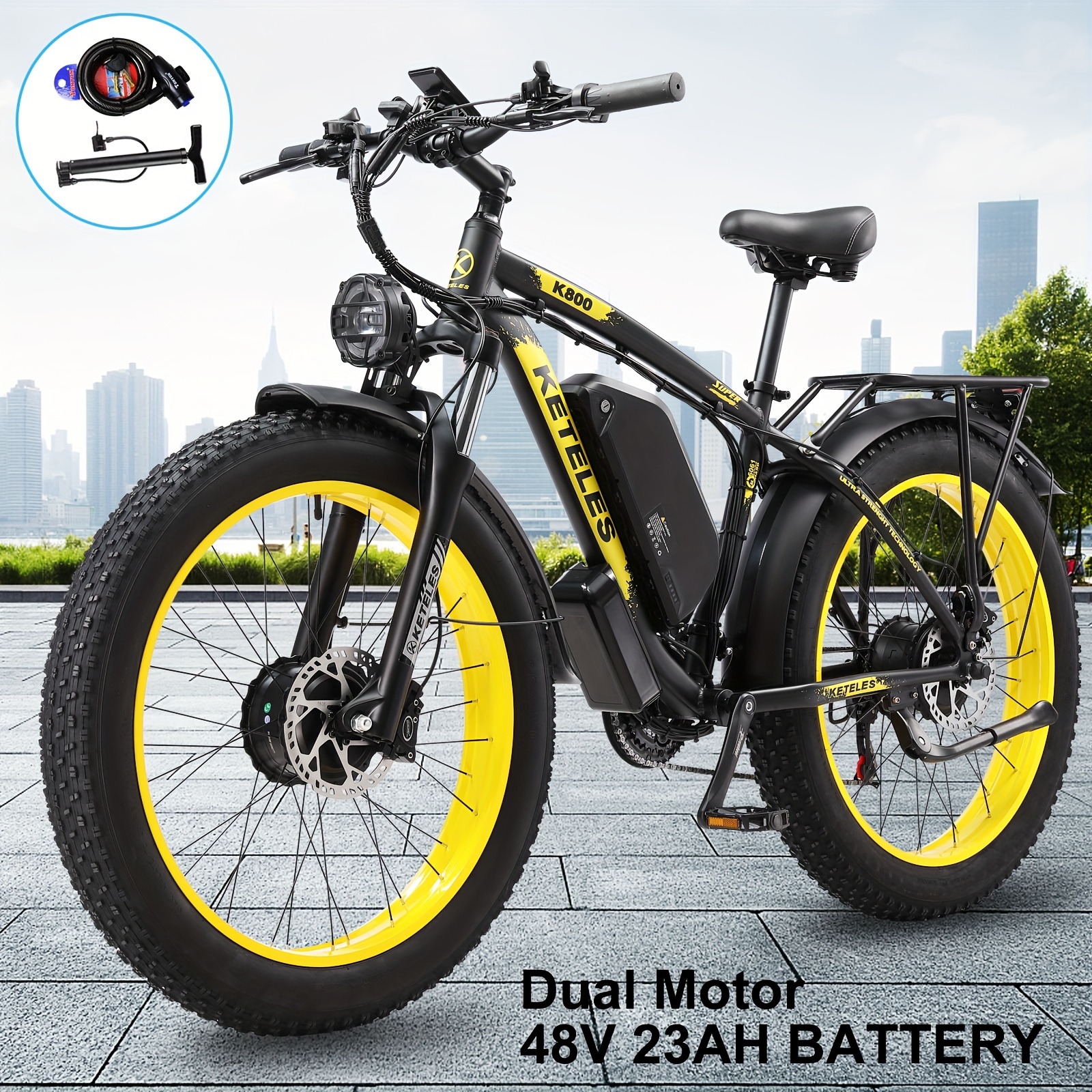 26 electric bike for adults,   electric scooter with 48v 1104wh removable lithium-ion battery, 500w brushless motor, 19mph, up to 50 miles, electric dirt bike, dual motor Product details 3