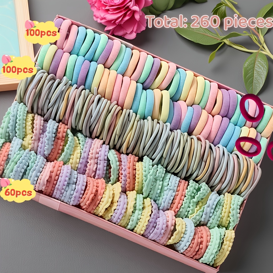 TEMU 260pcs Assorted Colorful Candy-colored Hair Ties For Women, Random Styles And Colors, Fun And Vibrant Hair Accessories, Suitable For Women'