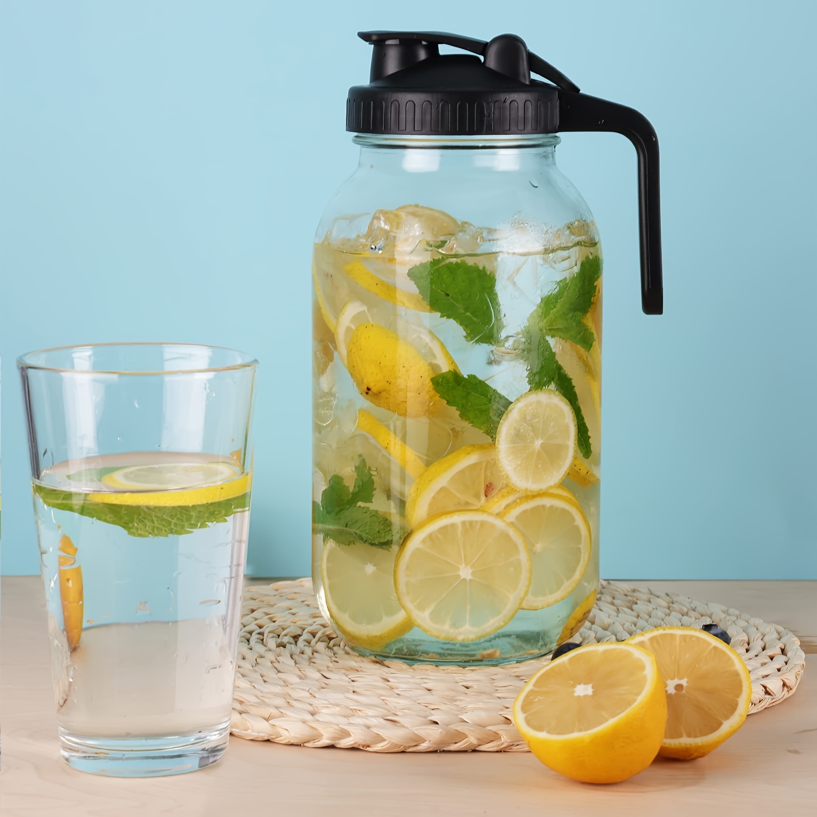  2 3 4pcs 64oz glass jar for outside half gallon glass pitcher with airtight lid water jug milk container for fridge heavy duty wide mouth mason jar for iced tea cold brew details 4