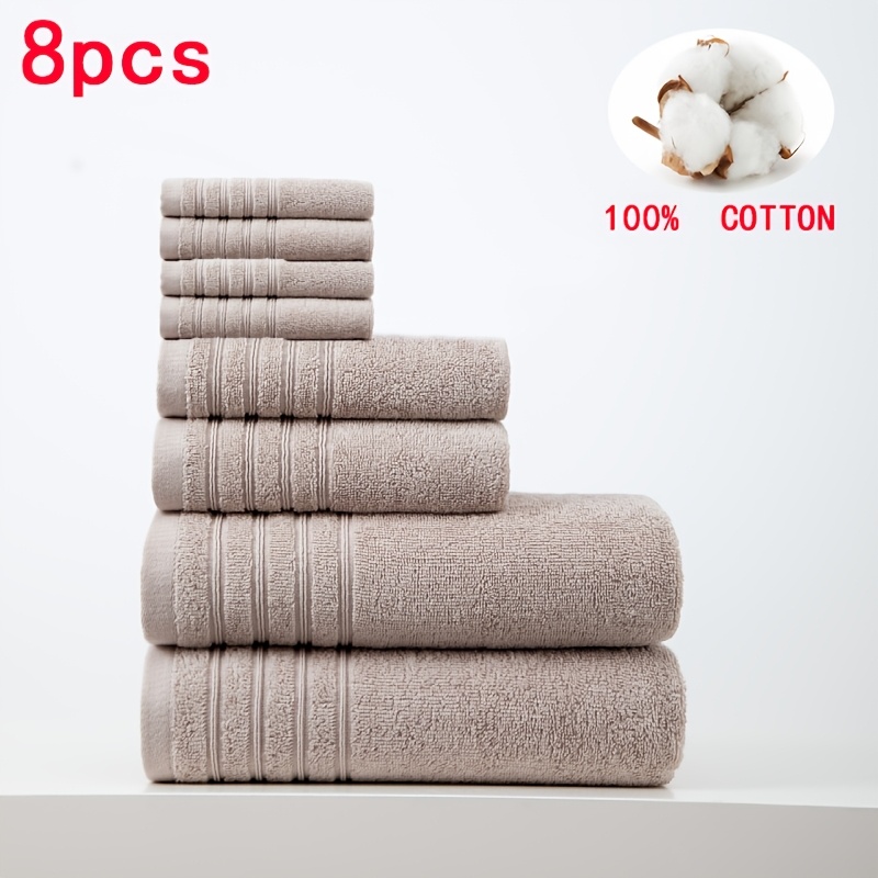 Image of 8pcs Of 100% Cotton Bath Towel Set, Drying Fluffy Bathroom Set, 400 Gsm, 2 Bath Towels+2 Hand Towels+ Towels, All Year Round, Multiple Colors, Suitable For Hotels, , Swimming, Fitness , Etc, Spa