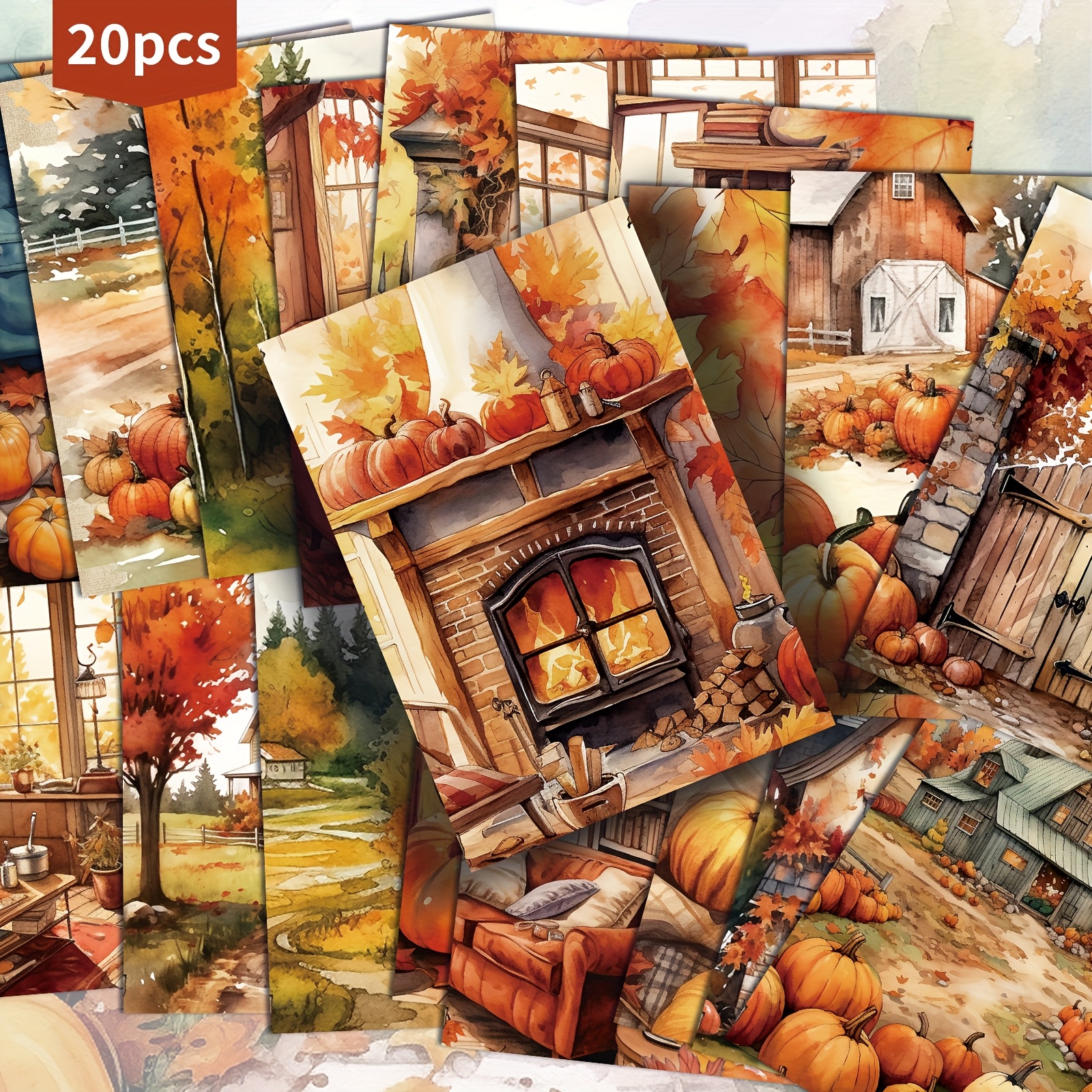TEMU 20-pack Vintage Fall Pumpkin Farm Thanksgiving Postcards - 4x6 Inches Mermaid Junk Journal Paper, Classic Pinup Illustrations, Collectible
