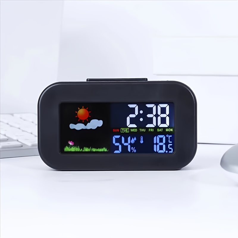 E-shop Digitaler intelligenter Wecker mit Farbbildschirm & hintergrundbeleuchtetem Display – Multifunktionaler Timer, Wettervorhersage, Alarmsystem –