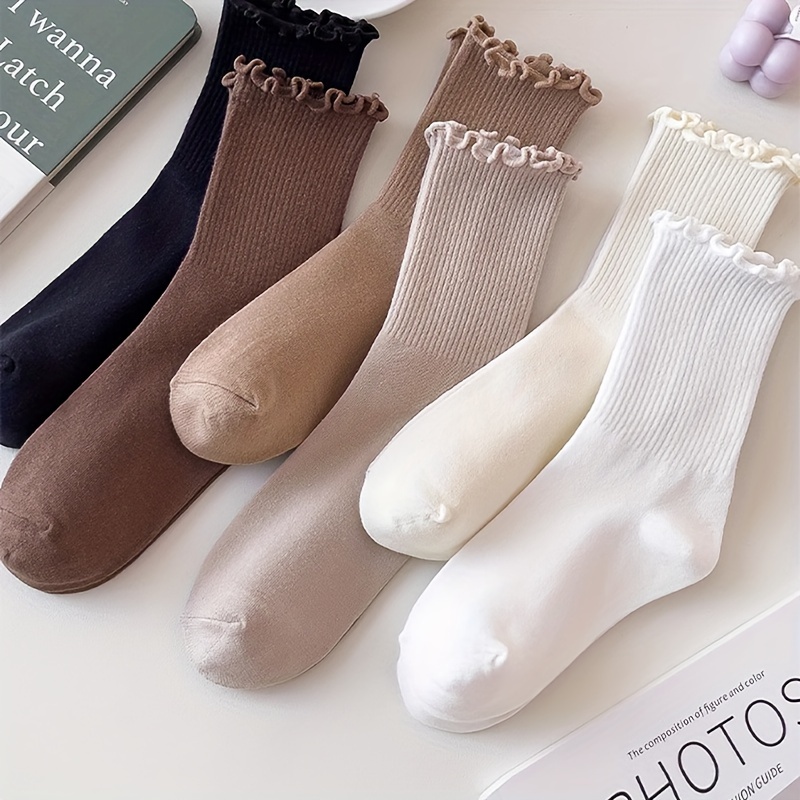 

6 Pairs Solid Trim Socks, Simple & Comfy Mid Tube Socks, Women's Stockings & Hosiery