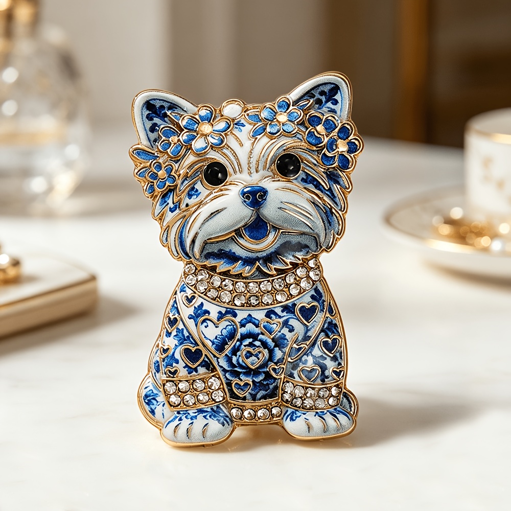 TEMU a spillo con Yorkshire Terrier - Accessorio per collare da cane smaltato con di strass multicolore, per feste, regali, da indossare tutto l',