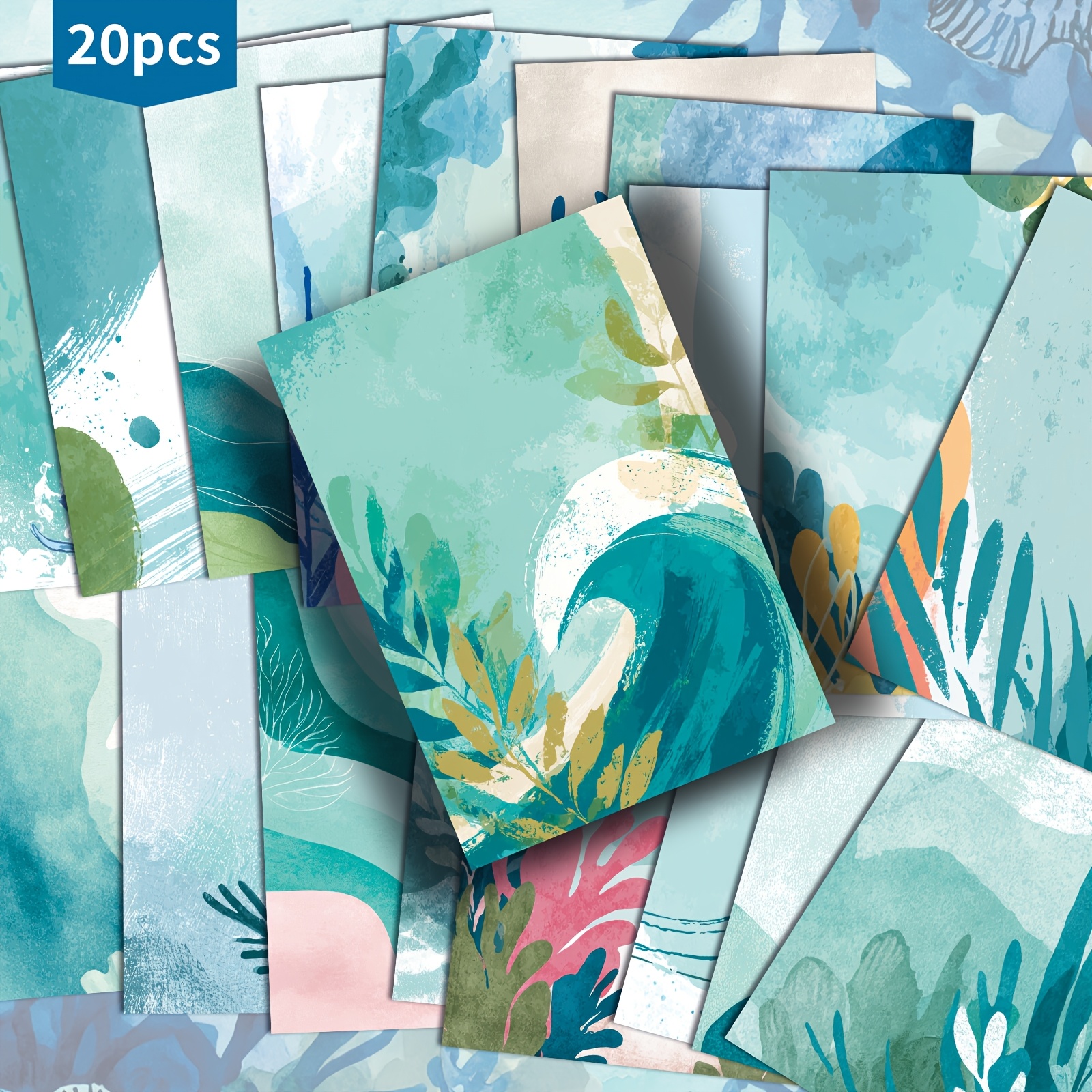 TEMU 20-pack Vintage Ocean Blue Drawing Postcards - 4x6 Inches Retro Junk Journal Paper, Classic Pinup Illustrations, Collectible Decorative Painting